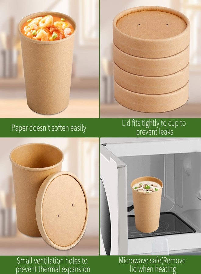 Loccmat 50 Pack Kraft Paper Soup Containers with Lids, 16 Oz Disposable Paper Food Containers, Round, Brown, General Use, Freezer & Microwave Safe - Image 4