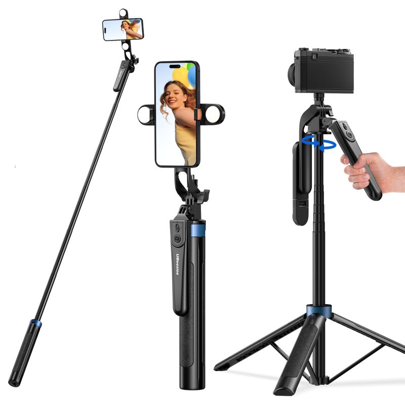 UBeesize 64 Extendable Selfie Stick Tripod with Light Remote Adjustable Phone Tripod Stand for iPhone 1711 Android Camera Travel Vlogging Video Recording - Image 2
