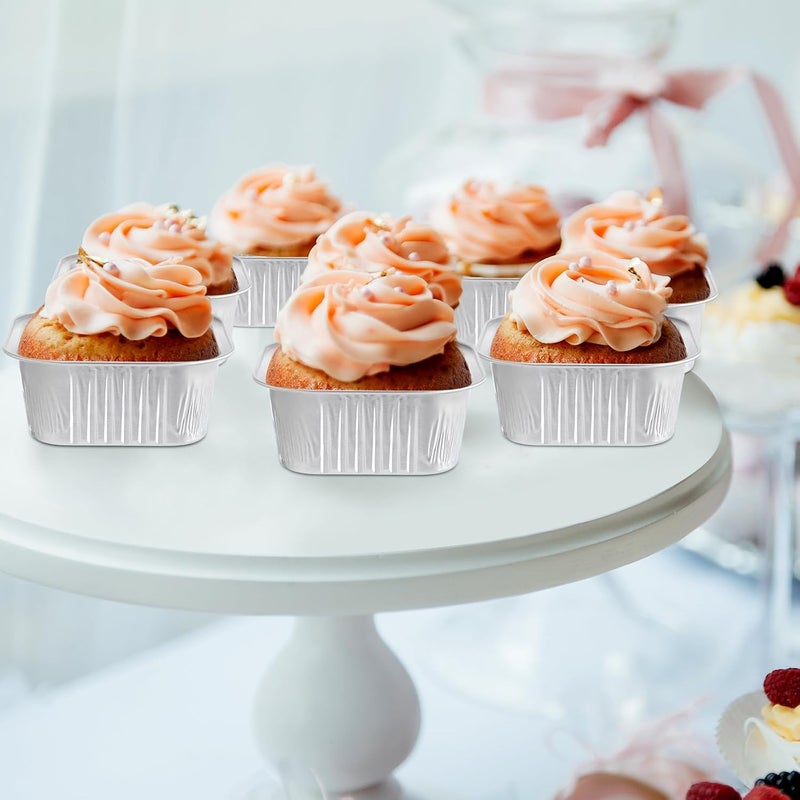 Skylety 100 Pcs 5 oz Mini Square Baking Pan with Lid Aluminum Foil Cupcake Pan Brownie Baking Cup Disposable Ramekins Individual Tin Dessert Containers for Kitchen, Food Grade Material (Silver) - Image 5