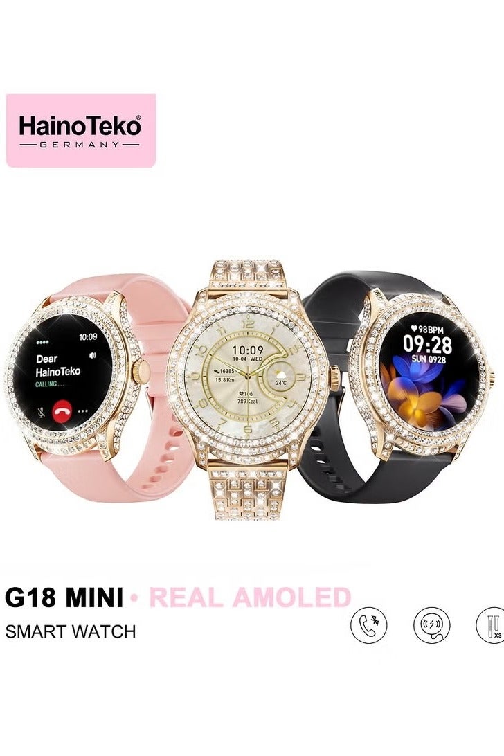 Haino Teko Haino Teko G18 Mini Smartwatch for Women – Real AMOLED Display, Elegant Slim Design, 3 Interchangeable Straps, Premium Look with Charging Cable - Image 2