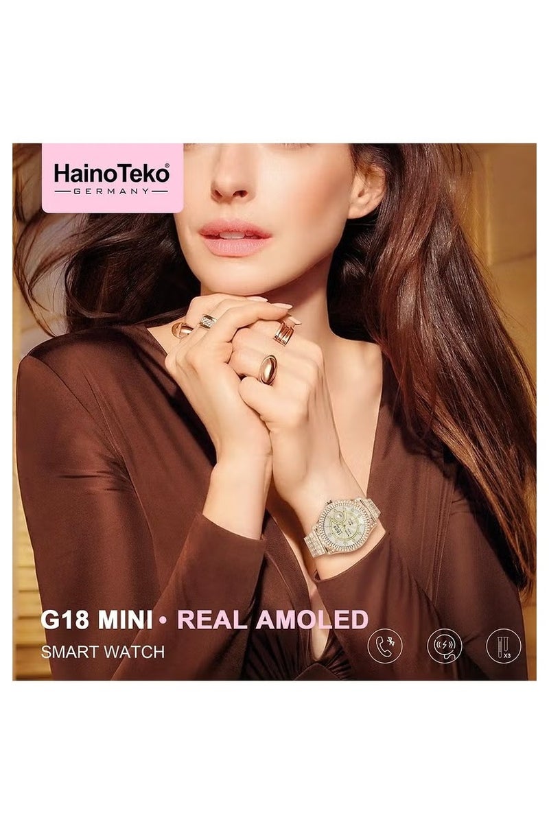 Haino Teko Haino Teko G18 Mini Smartwatch for Women – Real AMOLED Display, Elegant Slim Design, 3 Interchangeable Straps, Premium Look with Charging Cable - Image 3