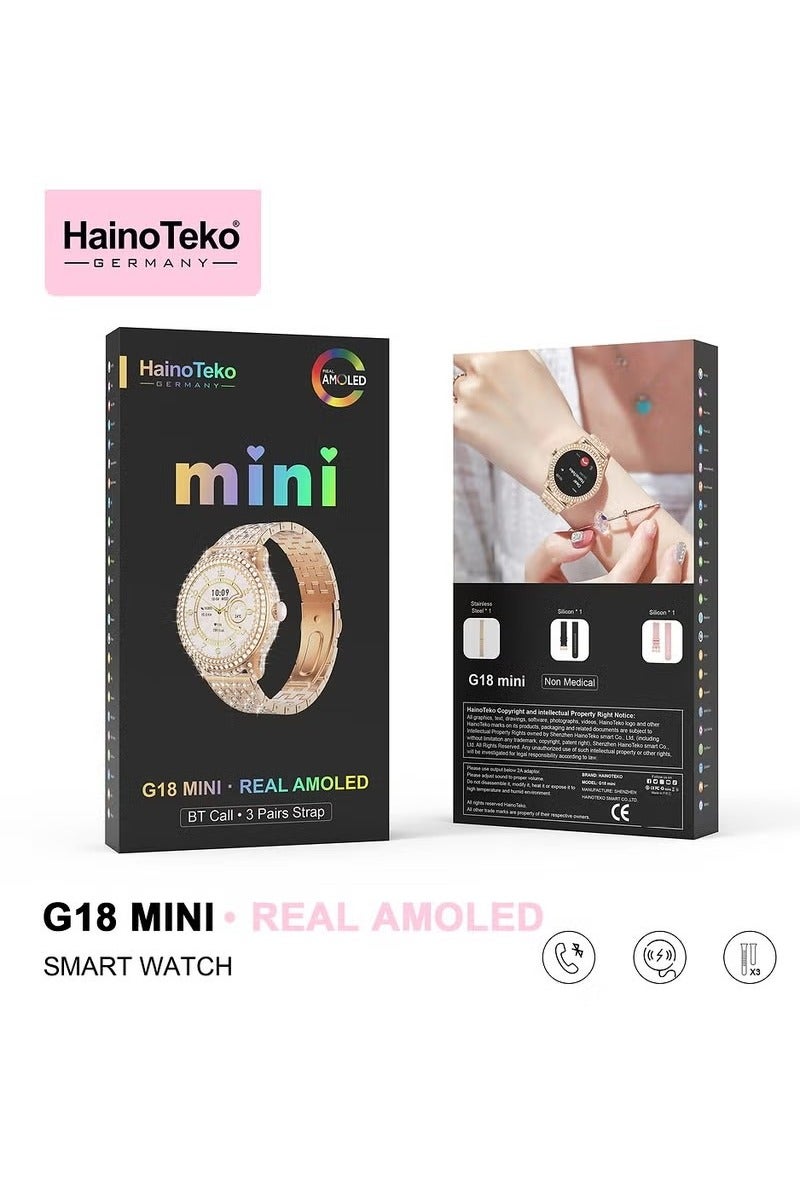 Haino Teko Haino Teko G18 Mini Smartwatch for Women – Real AMOLED Display, Elegant Slim Design, 3 Interchangeable Straps, Premium Look with Charging Cable - Image 4