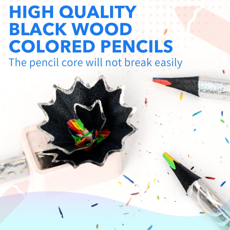 ThEast 30 Rainbow Colored Pencils, 4 Colors in 1 Rainbow Pencil for Kids, Multicolor Pencil for Adults, Teen Girl Gifts Trendy Stuff, Glitter Art Supplies, Pre-sharpened - Image 4