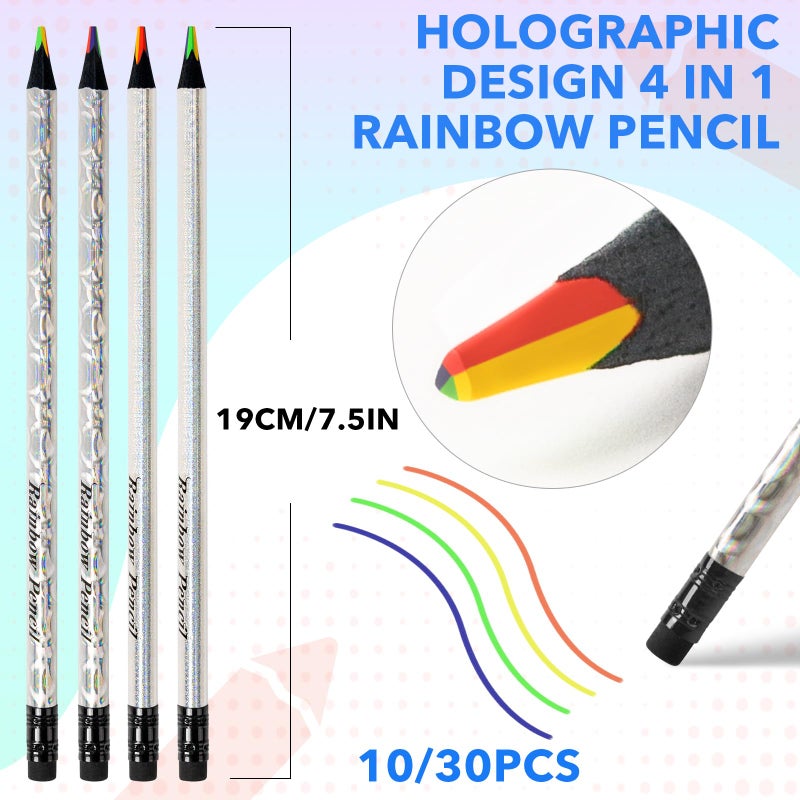 ThEast 30 Rainbow Colored Pencils, 4 Colors in 1 Rainbow Pencil for Kids, Multicolor Pencil for Adults, Teen Girl Gifts Trendy Stuff, Glitter Art Supplies, Pre-sharpened - Image 2