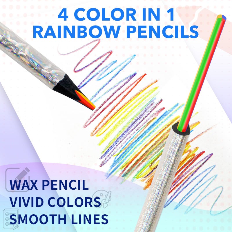 ThEast 30 Rainbow Colored Pencils, 4 Colors in 1 Rainbow Pencil for Kids, Multicolor Pencil for Adults, Teen Girl Gifts Trendy Stuff, Glitter Art Supplies, Pre-sharpened - Image 3