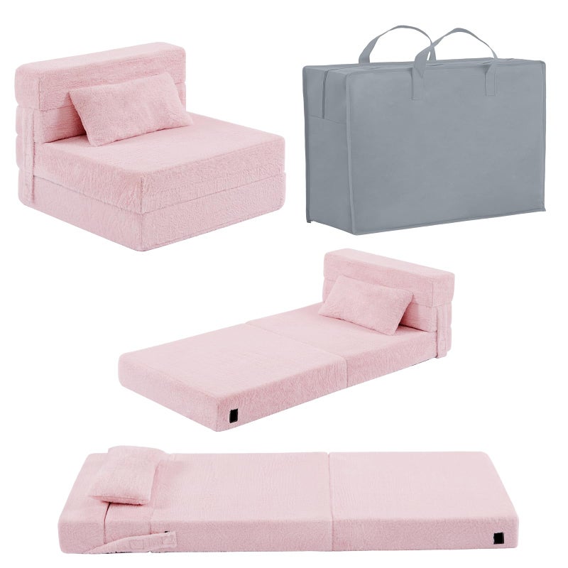 Givjoy Folding Sofa Bed Floor Mattress for Kids with Pillow Toddler Washable Folding Floor Nap Mat for Sleeping Daycare Child Fold Up Sofa Futon Chair Bed with Storage Bag for Children