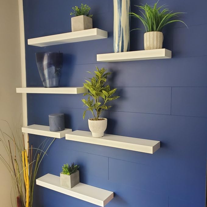 AsolBD Decorative Floating Wall Mounted Shelves with Stylish Invisible Brackets, Modern Faux Wood Storage with Matte Finish for Bedroom, Living Room, Bathroom, Kitchen Décor, 1 Piece (White, 25 CM) - Image 5