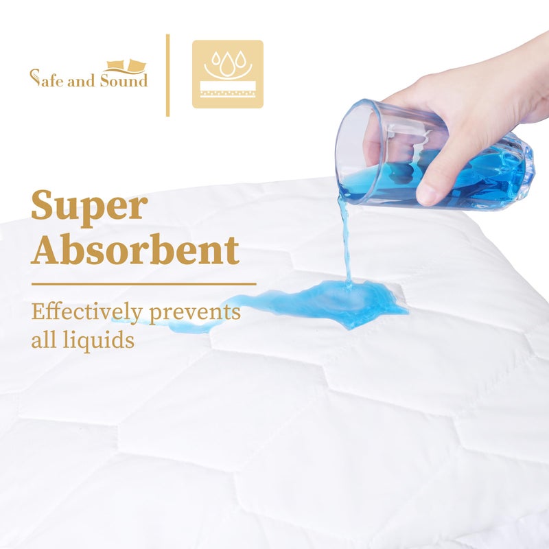 Safe and Sound Full Quilted Fitted Waterproof Mattress Pad, Breathable Premium Soft Filling Mattress Protector, 8-21 Inches Deep Pocket Noiseless Mattress Cover (White) - Image 2