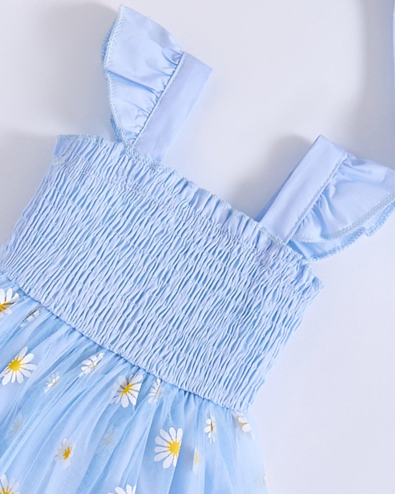 Saeaby Baby Girl Tulle Tutu Dress Summer Halter Infant Blue Daisy Party Birthday Dresses Casual Beach Sundress Outfit Baby Girl Clothes 3-6 Month - Image 5