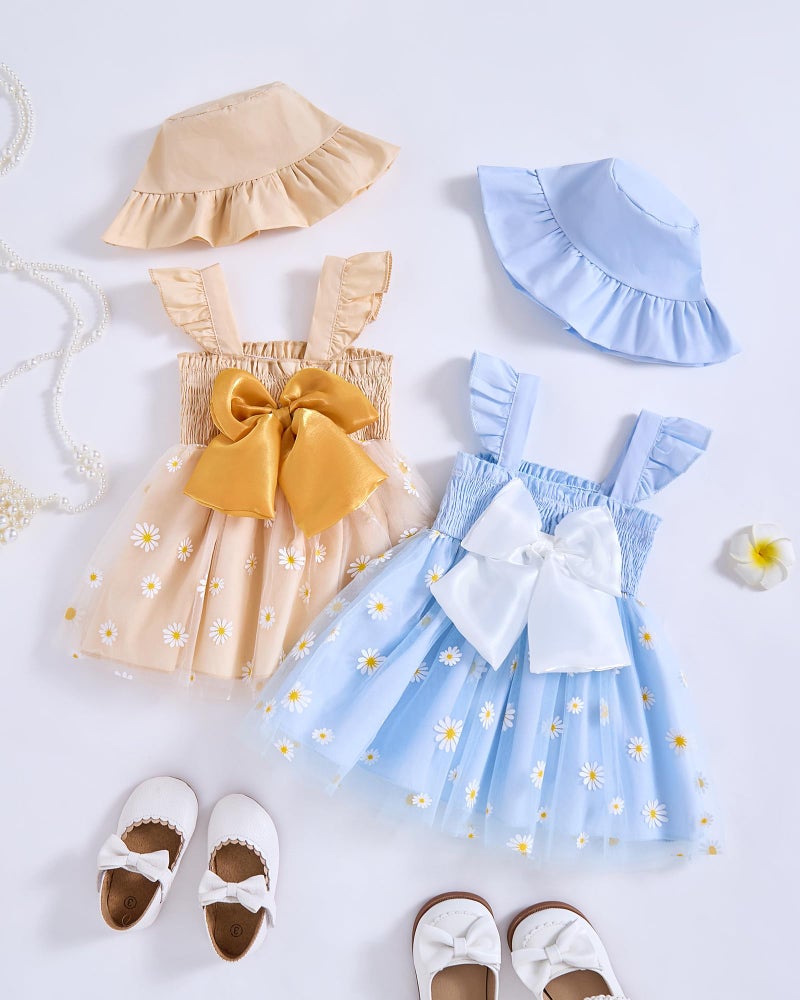Saeaby Baby Girl Tulle Tutu Dress Summer Halter Infant Blue Daisy Party Birthday Dresses Casual Beach Sundress Outfit Baby Girl Clothes 3-6 Month - Image 4