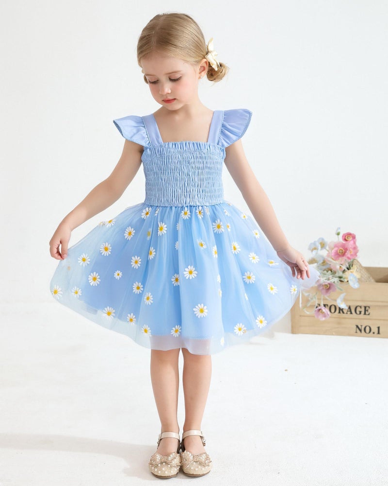 Saeaby Baby Girl Tulle Tutu Dress Summer Halter Infant Blue Daisy Party Birthday Dresses Casual Beach Sundress Outfit Baby Girl Clothes 3-6 Month - Image 2