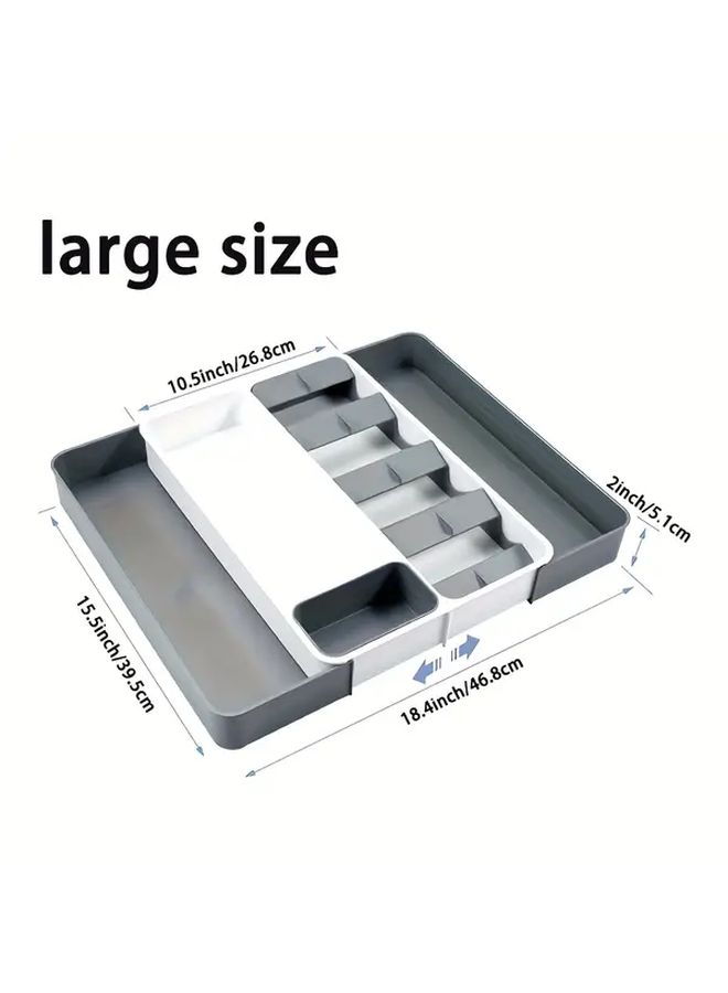 Grey Expandable Utensil Drawer Organizer No Installation Needed Easy Clean Silicone Kitchen Storage Box - Image 4
