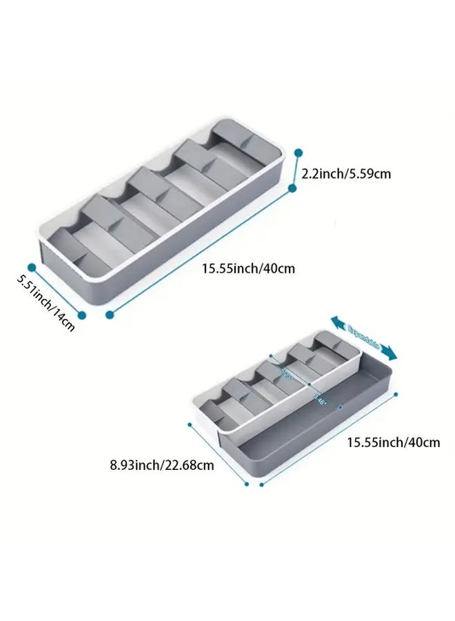 Grey Expandable Utensil Drawer Organizer No Installation Needed Easy Clean Silicone Kitchen Storage Box - Image 3