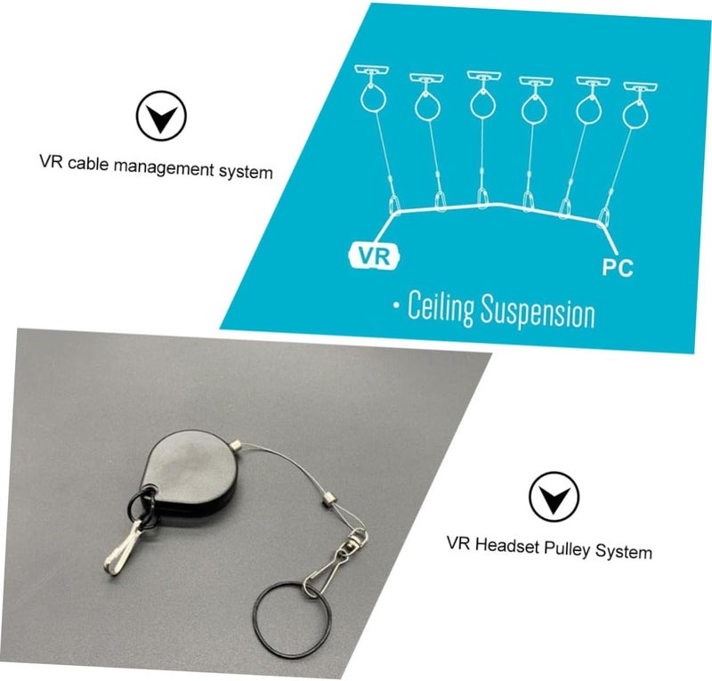 Uonlytech Vr Ceiling Suspension Kit 40pcs Cable Management Pulley System for Vr Headsets with Hooks, Cable Boxes, Screws, and Wall Stickers, Grey, Suitable for Virtual Environment Setup - Image 3