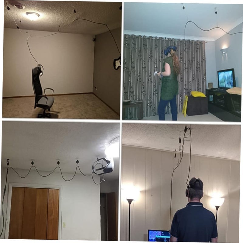 Uonlytech Vr Ceiling Suspension Kit 40pcs Cable Management Pulley System for Vr Headsets with Hooks, Cable Boxes, Screws, and Wall Stickers, Grey, Suitable for Virtual Environment Setup - Image 4