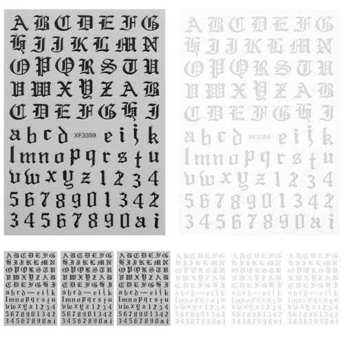 Minkissy Nail Letter Stickers 4 Sets Old English Nail Decals White Black Gothic Letters and Numbers Stickers for Women Girls Manicure Tool - Image 2