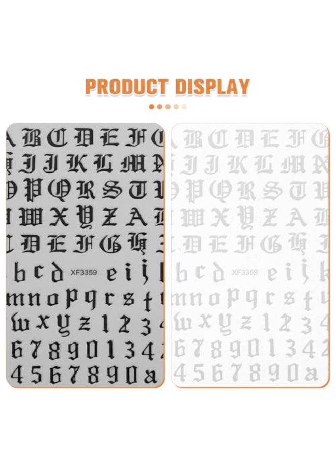 Minkissy Nail Letter Stickers 4 Sets Old English Nail Decals White Black Gothic Letters and Numbers Stickers for Women Girls Manicure Tool - Image 4