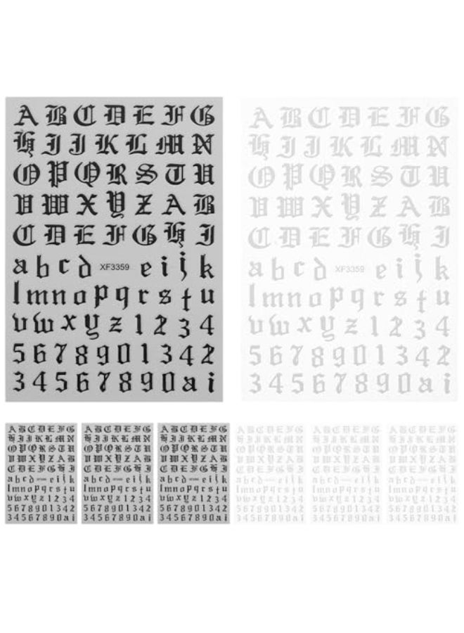 Minkissy Nail Letter Stickers 4 Sets Old English Nail Decals White Black Gothic Letters and Numbers Stickers for Women Girls Manicure Tool - Image 1