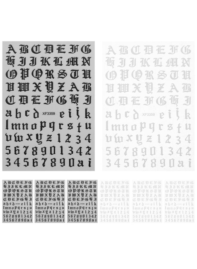 Minkissy Nail Letter Stickers 4 Sets Old English Nail Decals White Black Gothic Letters and Numbers Stickers for Women Girls Manicure Tool - Image 3
