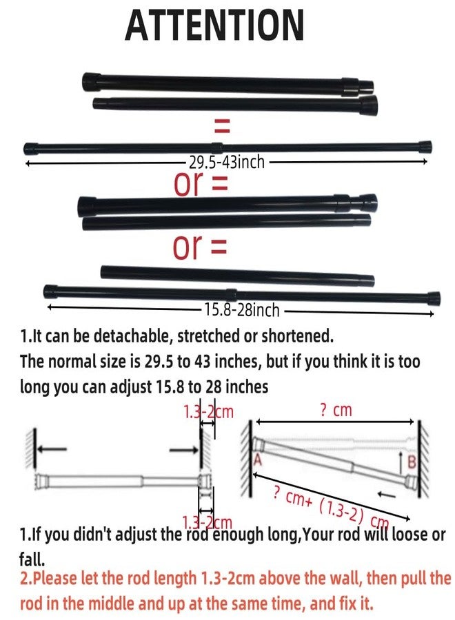ave split Spring Tension Curtain Rod stretchable No need screw tool Single Rod shower Curtain Rod Closet Rod (29.5"-41.5"black 2pcs) - Image 4