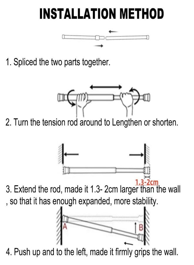 ave split Spring Tension Curtain Rod stretchable No need screw tool Single Rod shower Curtain Rod Closet Rod (29.5"-41.5"black 2pcs) - Image 3