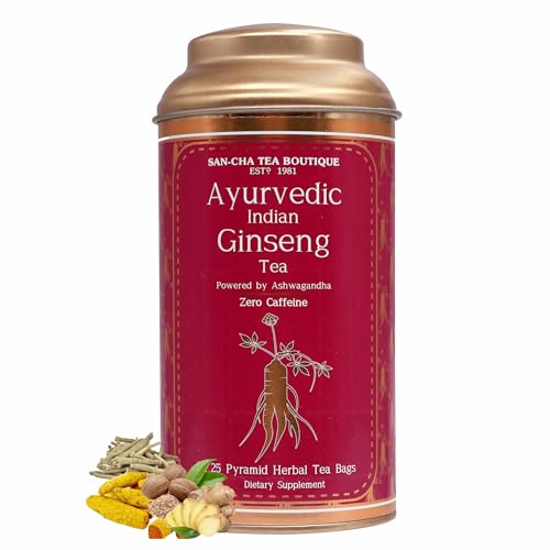 SAN-CHA Sancha Tea Boutique, Ayurvedic Ginseng Tea, Indian Ginseng, Pure Ashwagandha Blend, 25 Pyramid Bags, Caffeine Free Herbal Tisane - Image 2