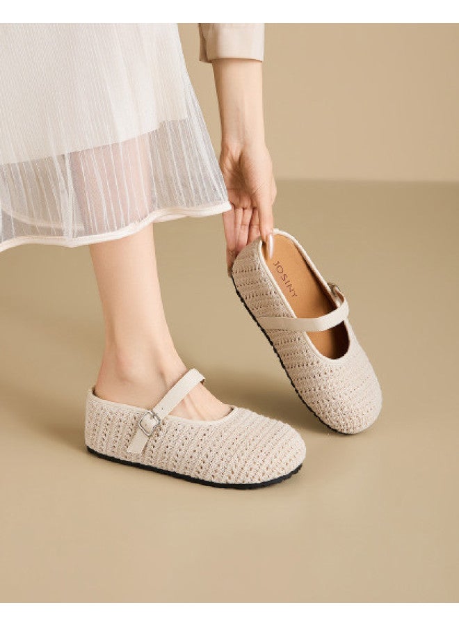Josiny Spring New Mary Jane Shoes Hollow Knit Platform Shoes Open Back Shoes - Image 1