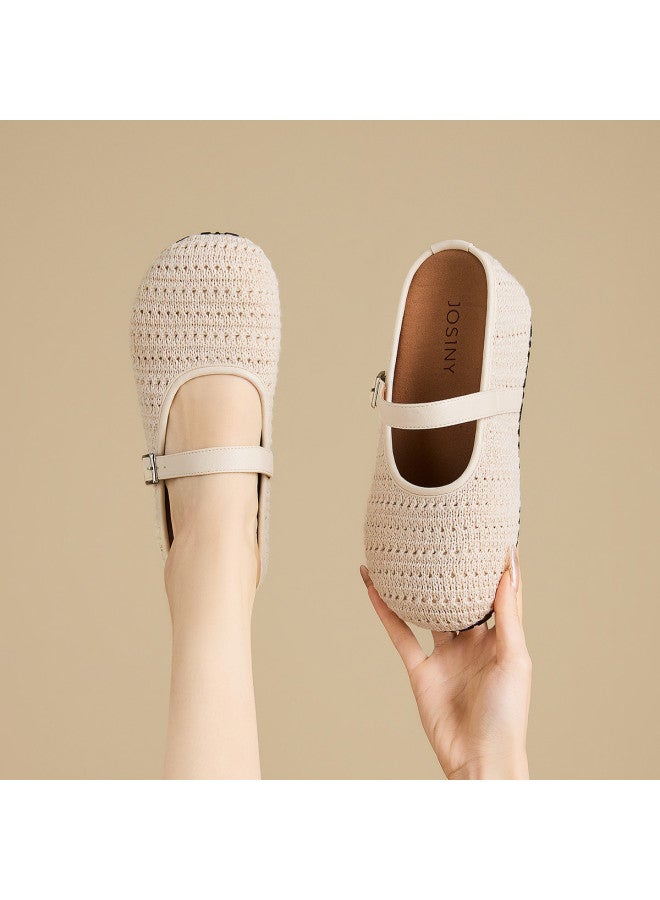 Josiny Spring New Mary Jane Shoes Hollow Knit Platform Shoes Open Back Shoes - Image 4