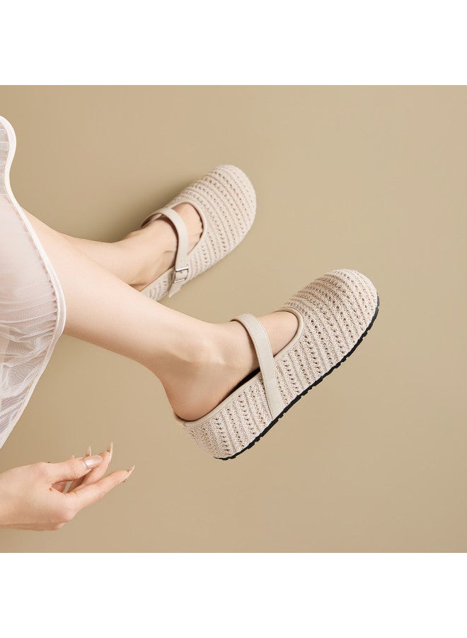 Josiny Spring New Mary Jane Shoes Hollow Knit Platform Shoes Open Back Shoes - Image 5