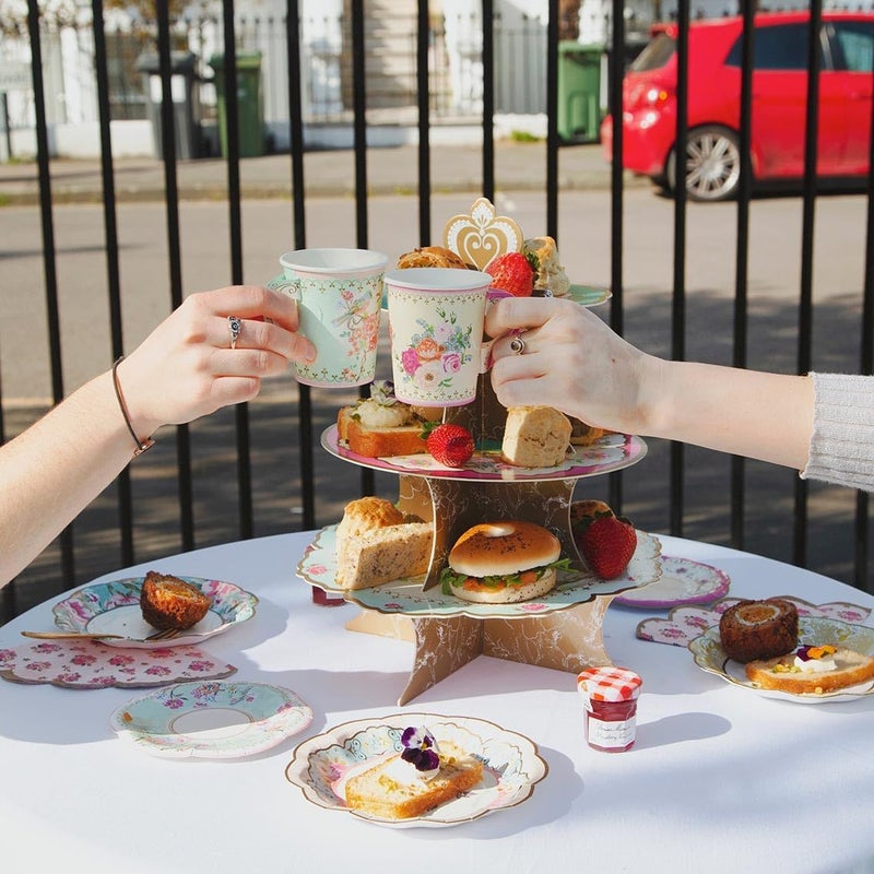 Talking Tables 24 x Pretty Vintage Disposable Floral Cup  Saucer Afternoon Tea Party Set Truly Scrumptious Disposable Tableware for Mothers Day Kids Birthday Bridal Baby Shower Weddings - Image 2
