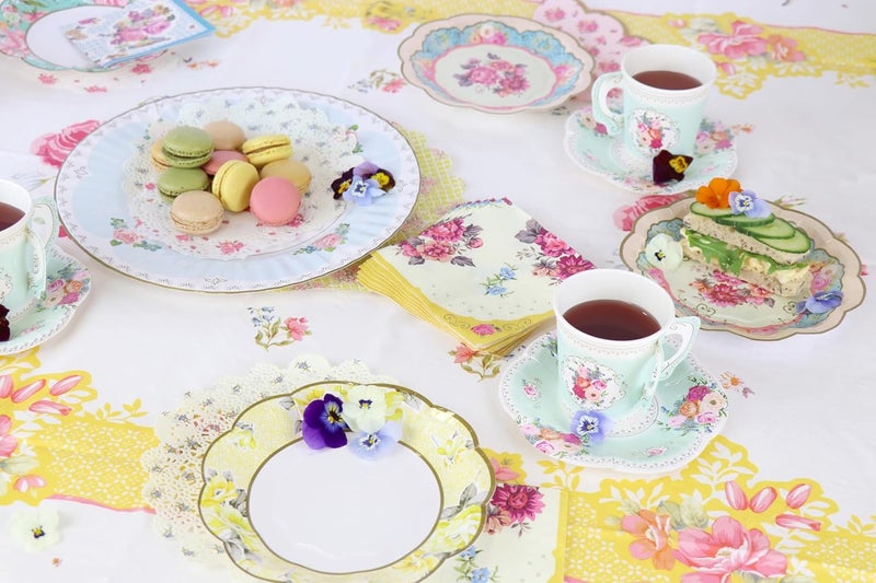 Talking Tables 24 x Pretty Vintage Disposable Floral Cup  Saucer Afternoon Tea Party Set Truly Scrumptious Disposable Tableware for Mothers Day Kids Birthday Bridal Baby Shower Weddings - Image 5