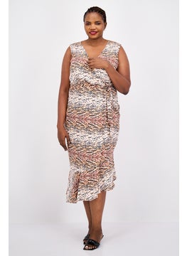 Chi-Chi London Women Curvy Animal Print Wrap Dress, Multicolor  - Image 1