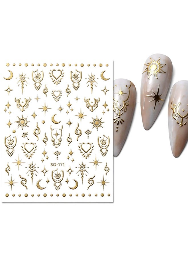 rocooart 4 Colour Aurora Holographic Moon Star Nail Art Stickers Decals Self-Adhesive Colorful Nail Supplies Nail Art Design Decoration Accessories （Gold, Rose gold, Silver, Aurora）4PCS - Image 3