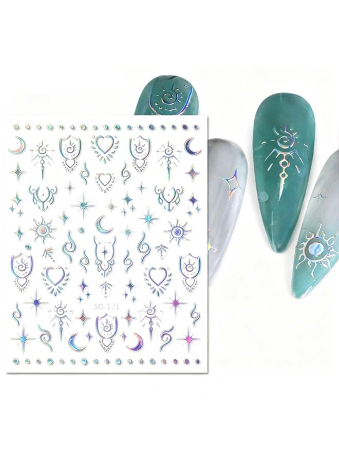 rocooart 4 Colour Aurora Holographic Moon Star Nail Art Stickers Decals Self-Adhesive Colorful Nail Supplies Nail Art Design Decoration Accessories （Gold, Rose gold, Silver, Aurora）4PCS - Image 5