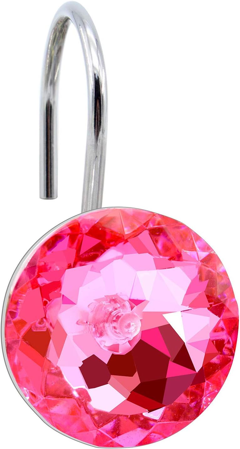 BEAVO Acrylic Fashion Decorative Home Rolling Shower Curtain Hooks Rhinestones Bathroom Bath Baby Room Bedroom Living Room Decor Set of 12 Rings (Pink) - Image 3
