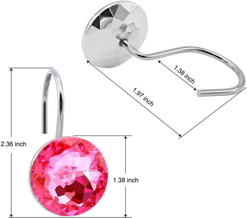BEAVO Acrylic Fashion Decorative Home Rolling Shower Curtain Hooks Rhinestones Bathroom Bath Baby Room Bedroom Living Room Decor Set of 12 Rings (Pink) - Image 5