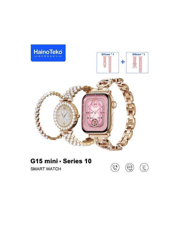 Haino Teko Haino Teko G15 Mini Smartwatch - Luxury Women's Smartwatch, Includes Analog Watch and Bracelet, 3 Different Straps, Bluetooth for Calls and Alerts, Health Tracking and Daily Steps - Image 1