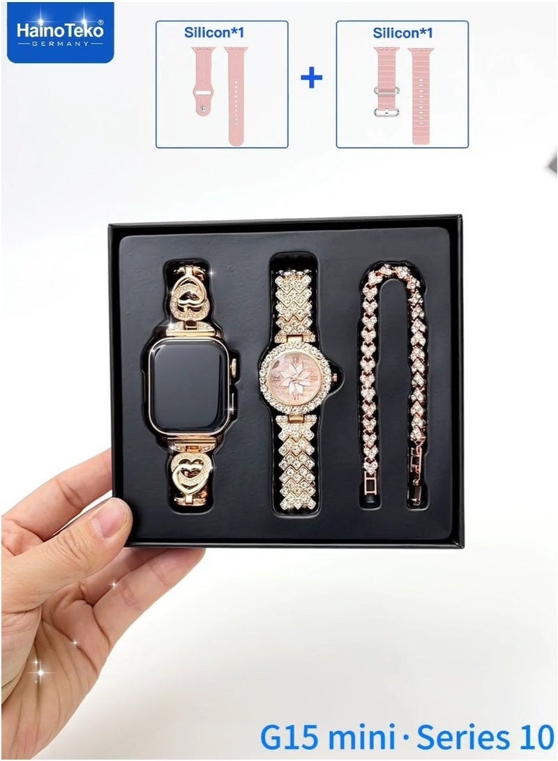 Haino Teko Haino Teko G15 Mini Smartwatch - Luxury Women's Smartwatch, Includes Analog Watch and Bracelet, 3 Different Straps, Bluetooth for Calls and Alerts, Health Tracking and Daily Steps - Image 5