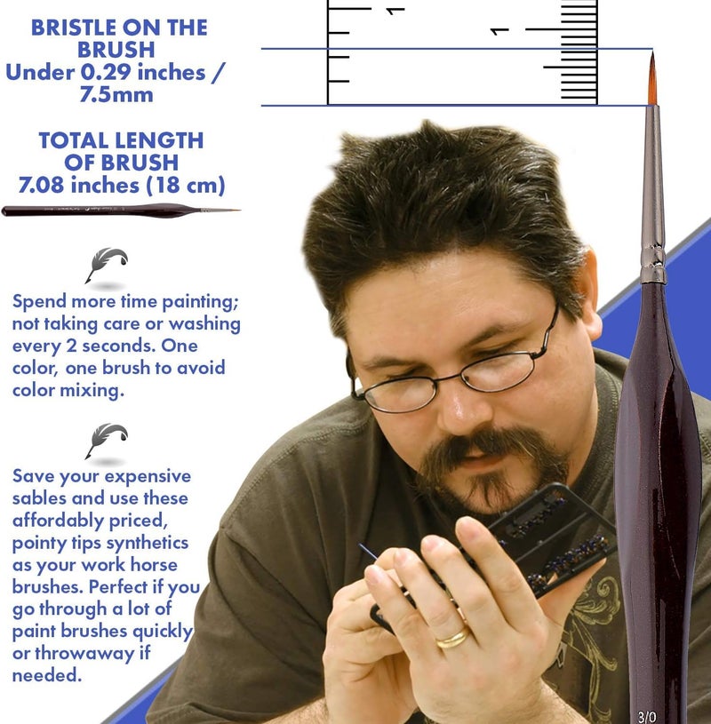D'Artisan Shoppe Small Paint Brush Miniature Brushes. Fine Tip Series 4pc 000 Paintbrushes Set for Art Watercolor Acrylics Oil - Model Craft Airplane Kits Nail Paint by Numbers Micro Detail Hobby Painting - Image 3