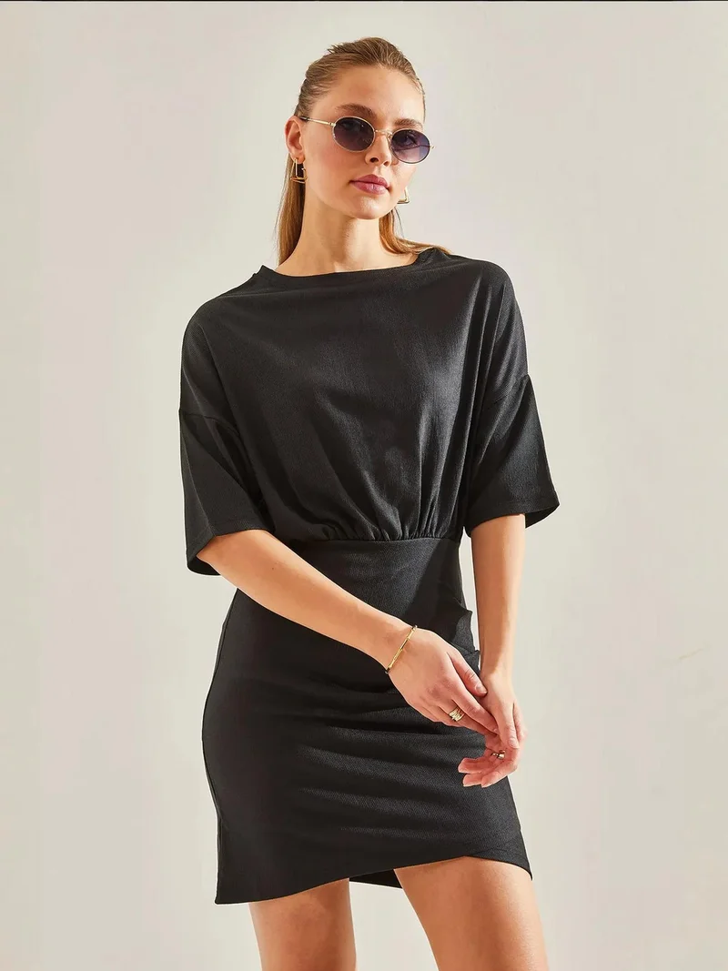 Bianco Lucci LUCCI Comfort Fit Mini Jersey Dress with Crew Neck