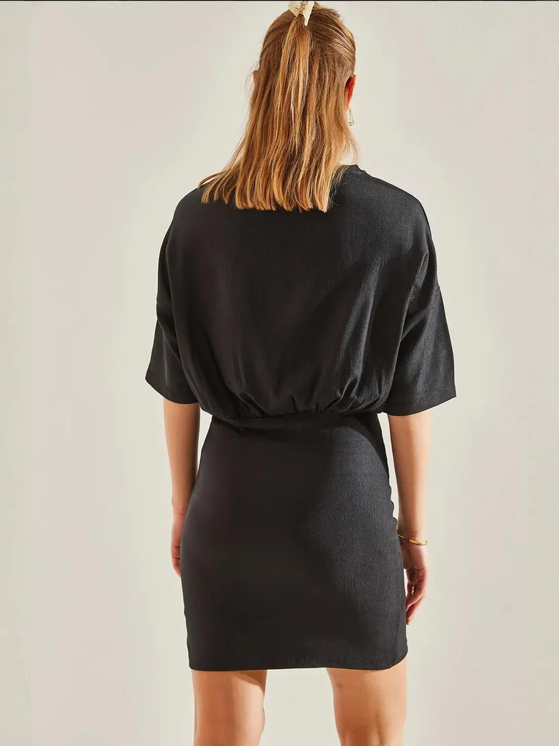 Bianco Lucci Black LUCCI Comfort Fit Mini Jersey Dress with Crew Neck for Women | Best Price UAE