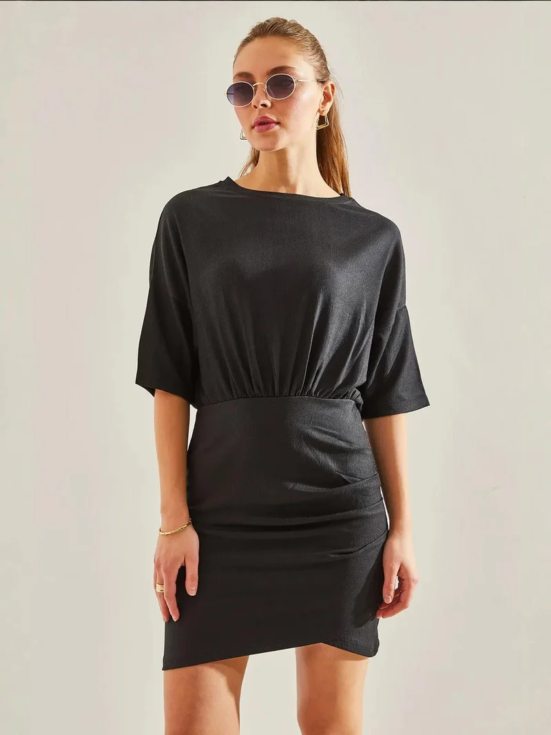 Bianco Lucci Black LUCCI Comfort Fit Mini Jersey Dress with Crew Neck for Women | Best Price UAE