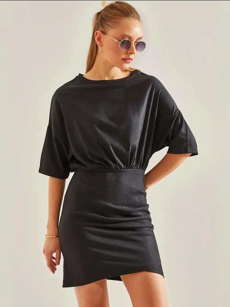 Bianco Lucci LUCCI Comfort Fit Mini Jersey Dress with Crew Neck