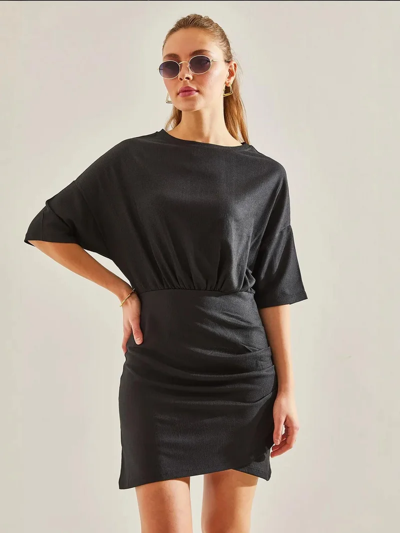 Bianco Lucci Black LUCCI Comfort Fit Mini Jersey Dress with Crew Neck for Women | Best Price UAE