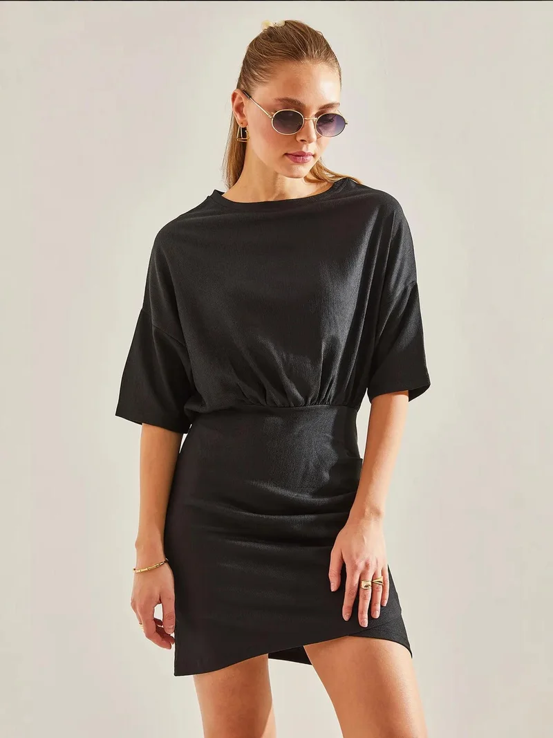 Bianco Lucci Black LUCCI Comfort Fit Mini Jersey Dress with Crew Neck for Women | Best Price UAE