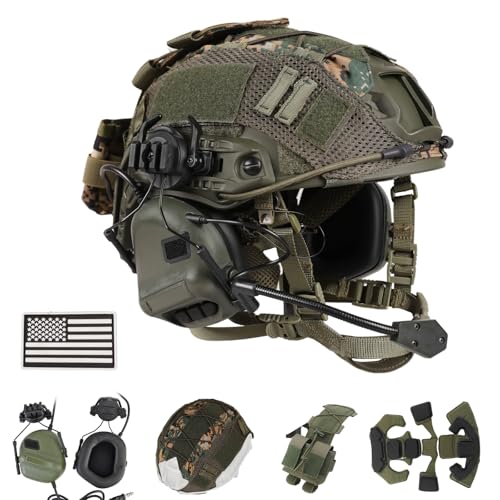 ClrfZebr Tactical Helmet with Headset,4in1 Upgraded Adjustable with Helmet Cover for Airsoft Cosplay Military Tactical Gear (Black) - Image 1