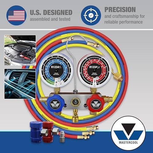 Mastercool 83272 R1234yf 2-Way Manifold Gauge Set with 72" Hoses – U.S. Designed, Assembled, and Tested – Durable Aluminum Construction and 3.5" Anti-Flutter Gauges - Image 2