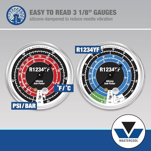 Mastercool 83272 R1234yf 2-Way Manifold Gauge Set with 72" Hoses – U.S. Designed, Assembled, and Tested – Durable Aluminum Construction and 3.5" Anti-Flutter Gauges - Image 4
