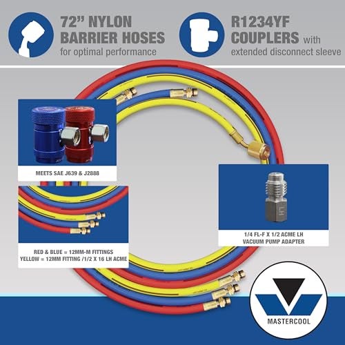 Mastercool 83272 R1234yf 2-Way Manifold Gauge Set with 72" Hoses – U.S. Designed, Assembled, and Tested – Durable Aluminum Construction and 3.5" Anti-Flutter Gauges - Image 5