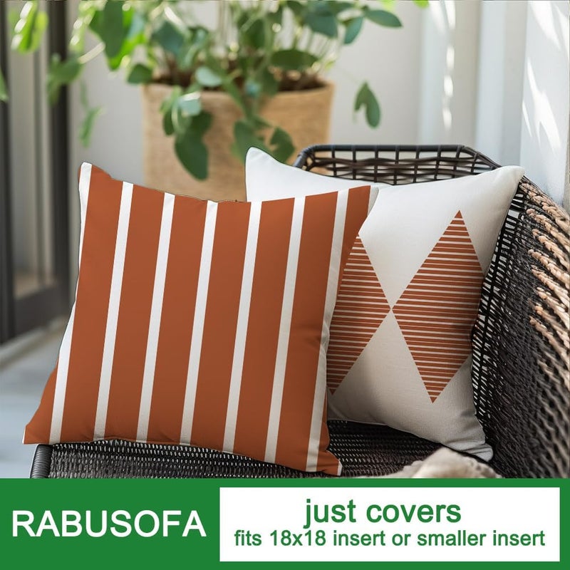 RABUSOFA أغطية وسائد خارجية من رابوسوفا مقاس 18×18 بوصة مقاومة للماء، طقم من 4 قطع من وسائد بوهو باللون الصدئ والبيج لأثاث الفناء، أريكة صنبريلا (2R-18) (صدئ وبيج، 18×18 بوصة، طقم من 4) - Image 5